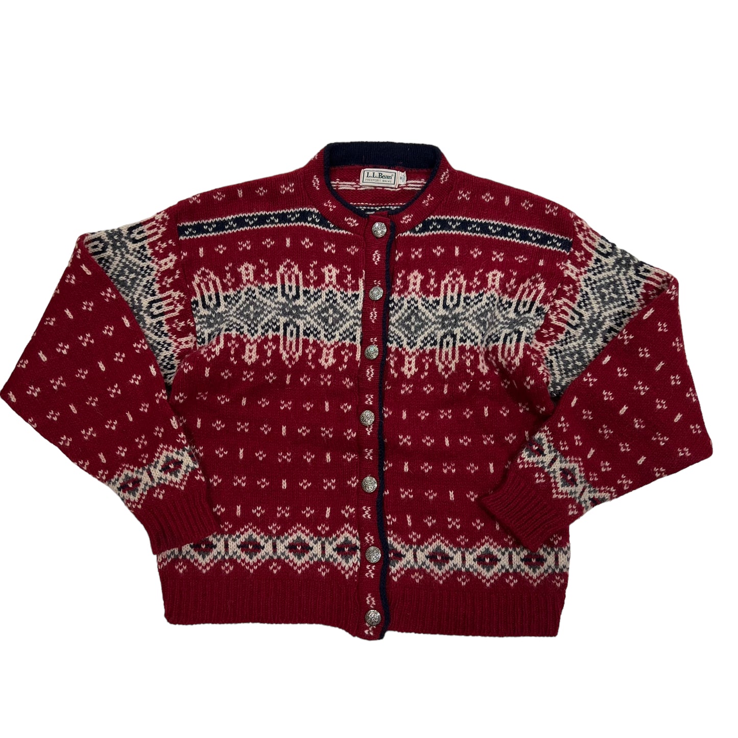 GM110 USA製 L.L.Bean エルエルビーン 長袖 ニット セーター カーディガン レッド レディース M