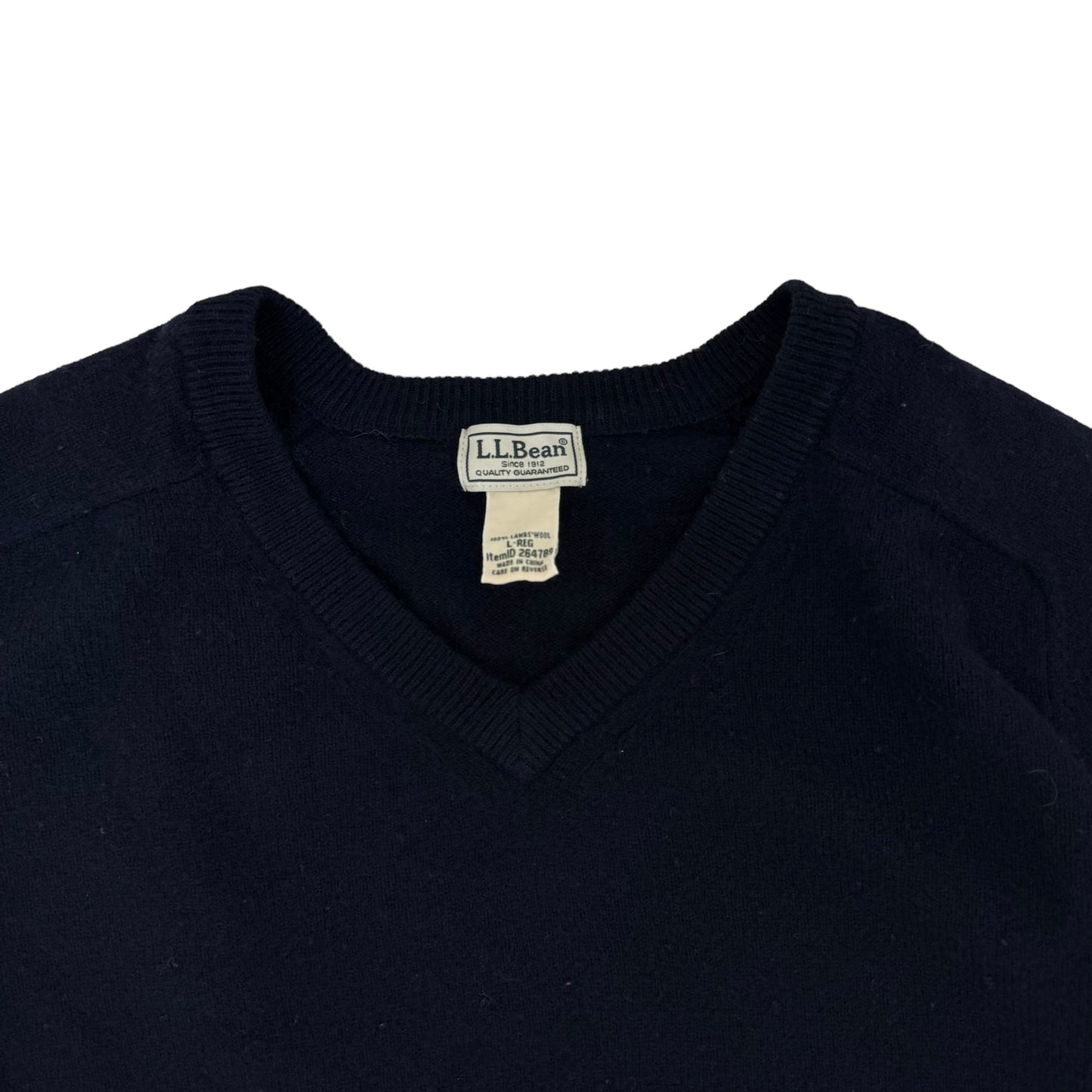 GC851 L.L.Bean エルエルビーン ニット セーター Vネック ウール100% 長袖 トップス ネイビー系 メンズ サイズL