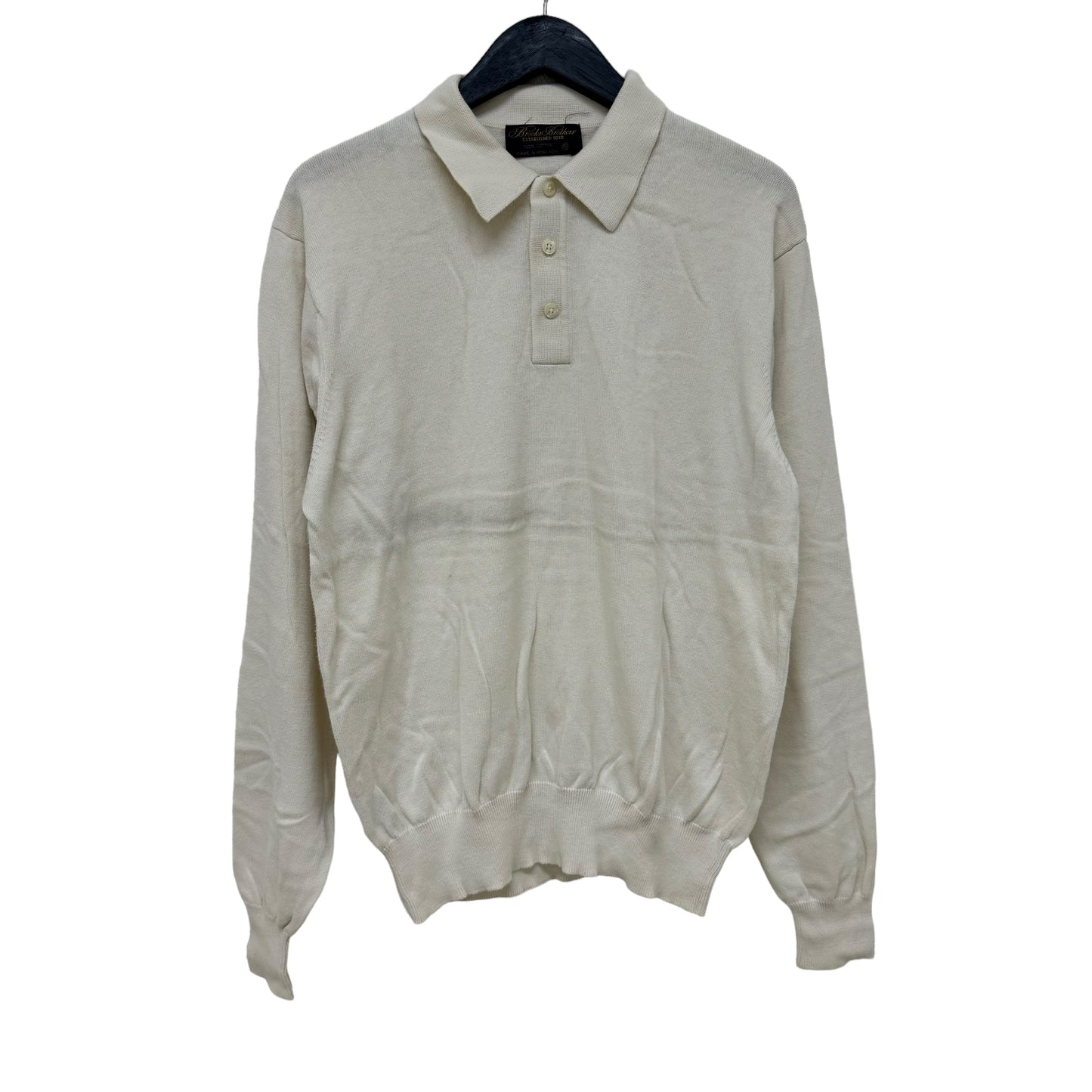 GC867 BROOKS BROTHERS ブルックスブラザーズ コットン 綿 100% ニット ハーフボタン 長袖 オフホワイト メンズ サイズS