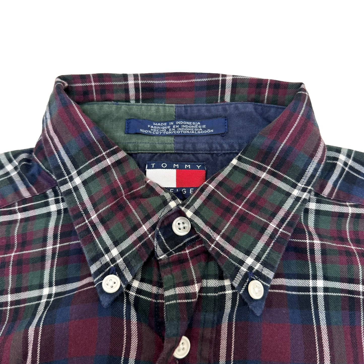 GC842 TOMMY HILFIGER トミーヒルフィガー チェックシャツ シャツ デザインシャツ 長袖 ボルドー系 グリーン系 メンズ サイズL