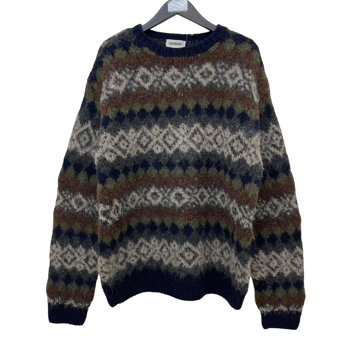 GC306 J.crew HAND KNIT ニット セーター ウール100% ネイビー系 カーキ系 メンズ サイズXL