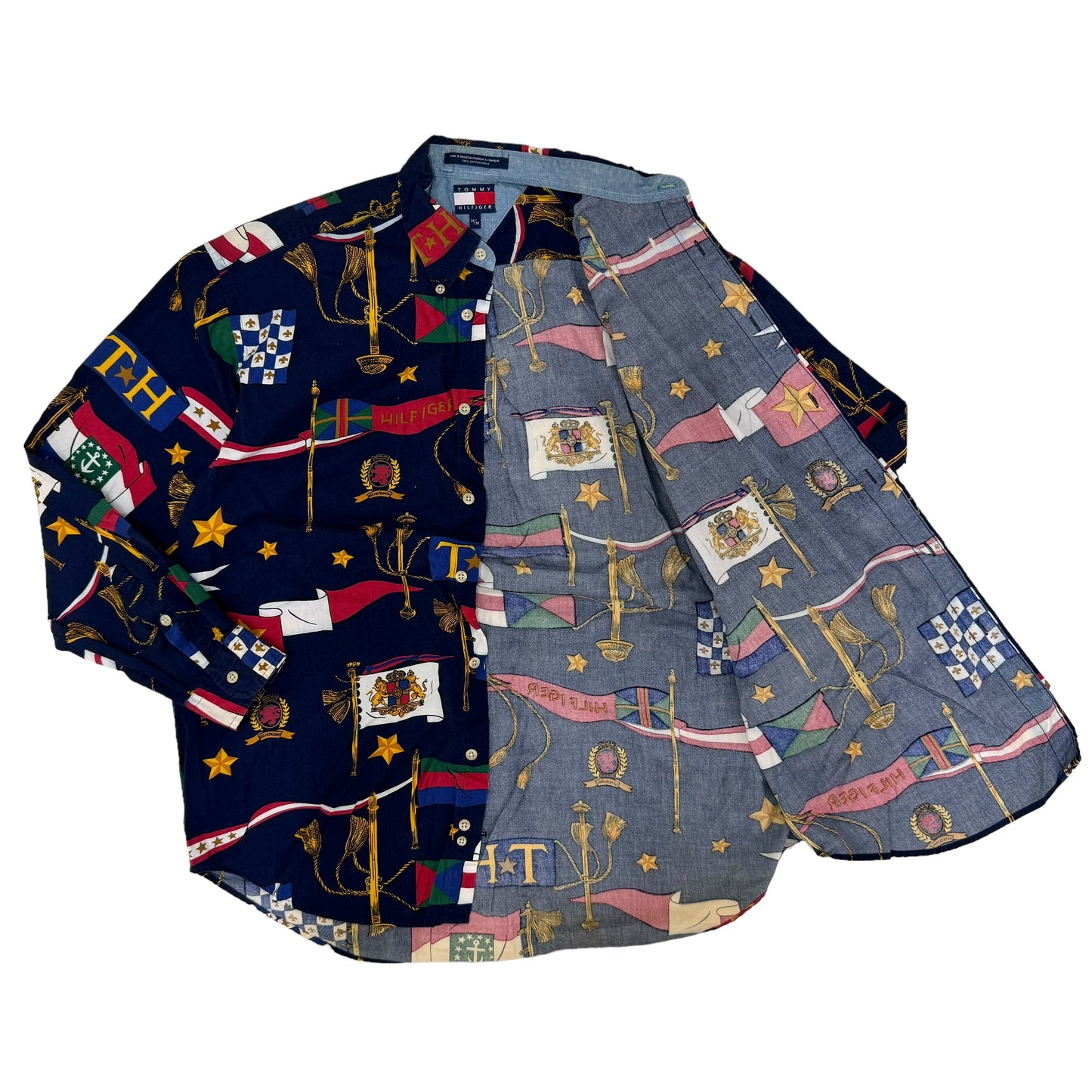 GC902 TOMMY HILFIGER トミーヒルフィガー コットン 綿 100% コットンシャツ シャツ デザインシャツ トップス ボタンダウン ネイビー系 メンズ サイズM