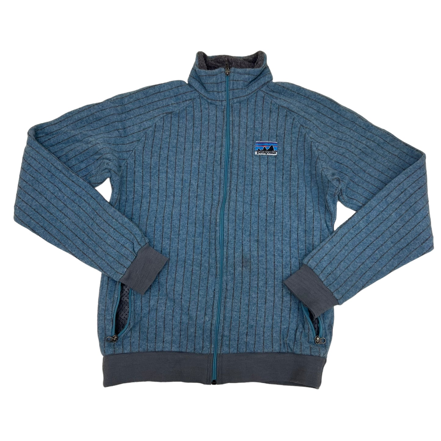 GM289 patagonia パタゴニア 長袖 ジップアップ フリース ジャケット 上着 羽織り トップス 水色系 総柄 レディース L