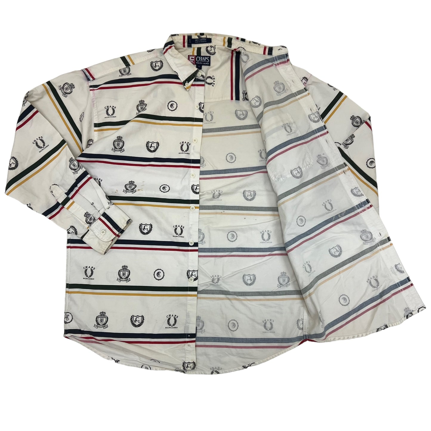 GM400 CHAPS チャップス RALPH LAUREN ラルフローレン 長袖 ボタンダウンシャツ 羽織り トップス ベージュ系 柄 メンズ L
