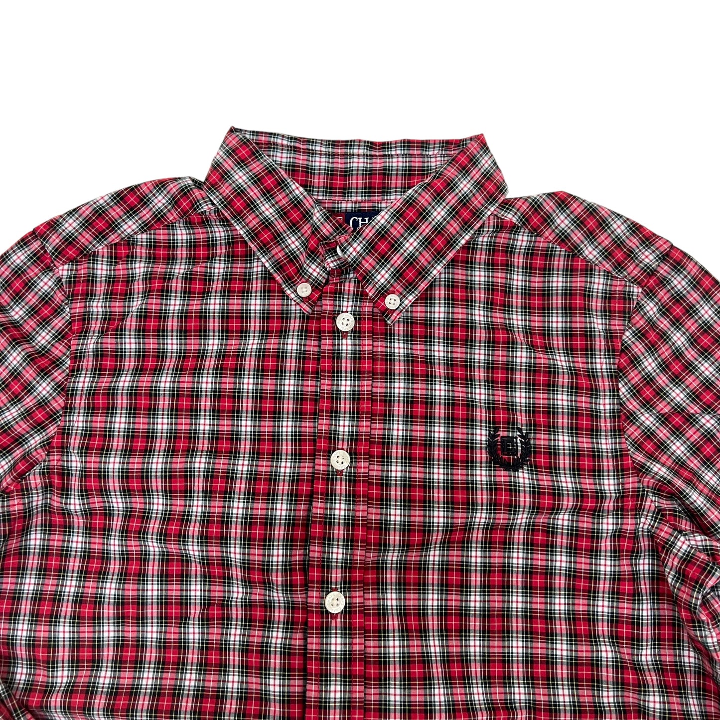 GM419 CHAPS チャップス 長袖 ボタンダウンシャツ 羽織り トップス レッド系 総柄 キッズ 子供服 L