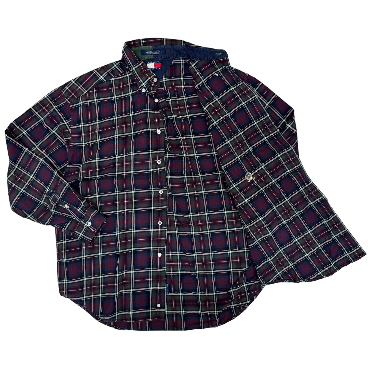 GC842 TOMMY HILFIGER トミーヒルフィガー チェックシャツ シャツ デザインシャツ 長袖 ボルドー系 グリーン系 メンズ サイズL