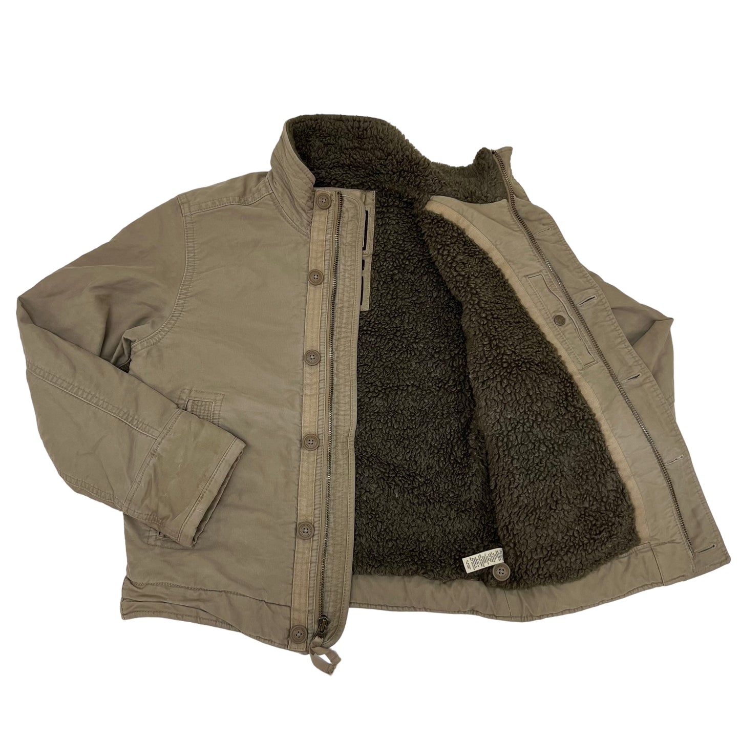GM127 Abercrombie&Fitch アバクロンビー&フィッチ アバクロ 長袖 ジップアップ ダックジャケット 裏ボア ベージュ系 メンズ M