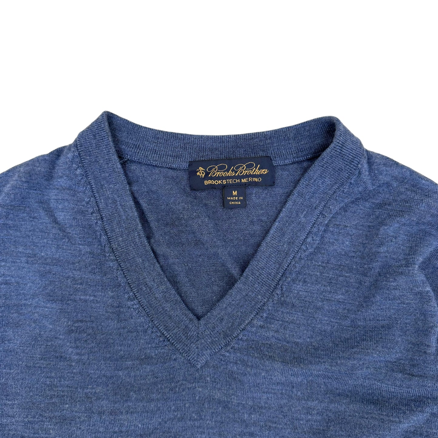 GC857 BROOKS BROTHERS ブルックスブラザーズ ウール100% ニット セーター Vネック 長袖 インディゴブルー系 メンズ サイズM