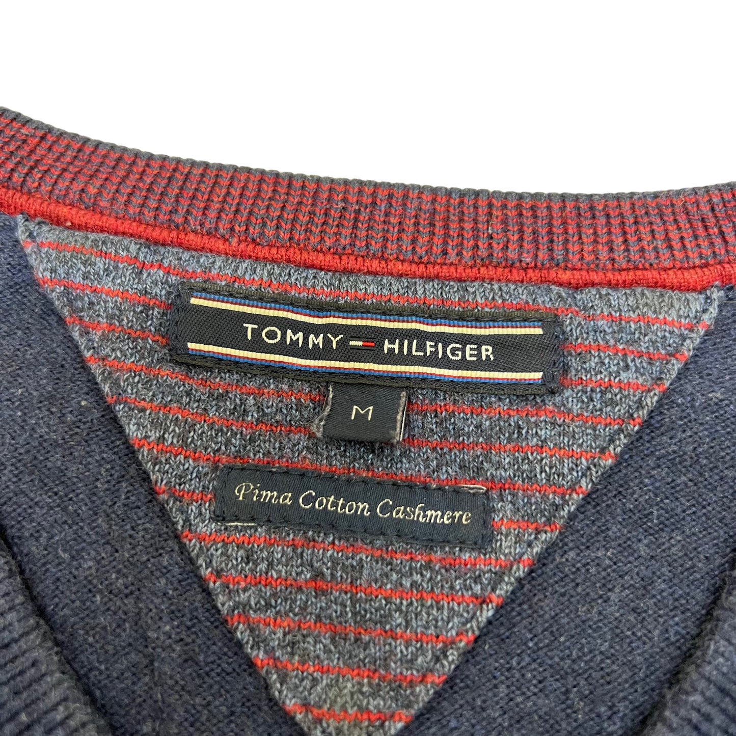 GM11 TOMMY HILFIGER トミーヒルフィガー Pima Cotton Cashmere ニット トップス Vネック ネイビー メンズ サイズ M