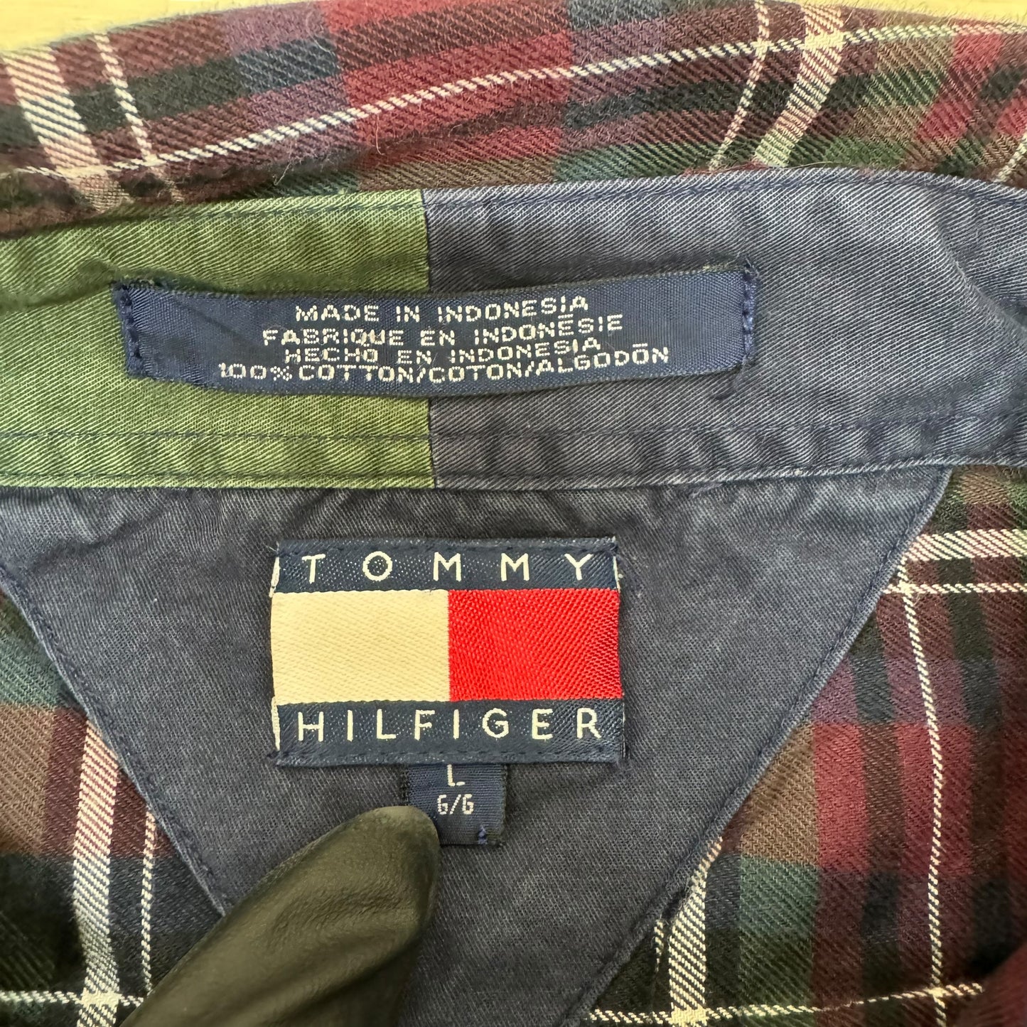 GC842 TOMMY HILFIGER トミーヒルフィガー チェックシャツ シャツ デザインシャツ 長袖 ボルドー系 グリーン系 メンズ サイズL