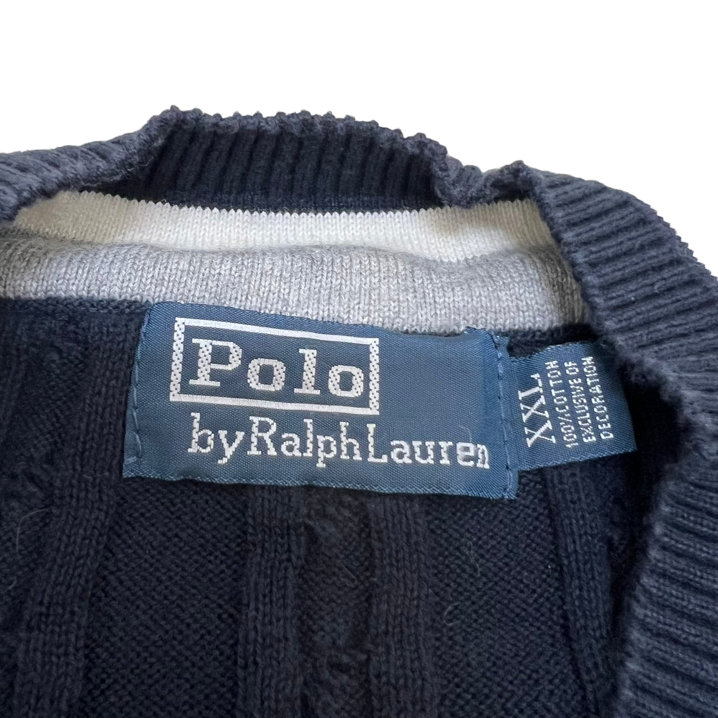 GM242 POLO RALPH LAUREN ポロラルフローレン 長袖 ニット トップス Vネック ネイビー メンズ XXL
