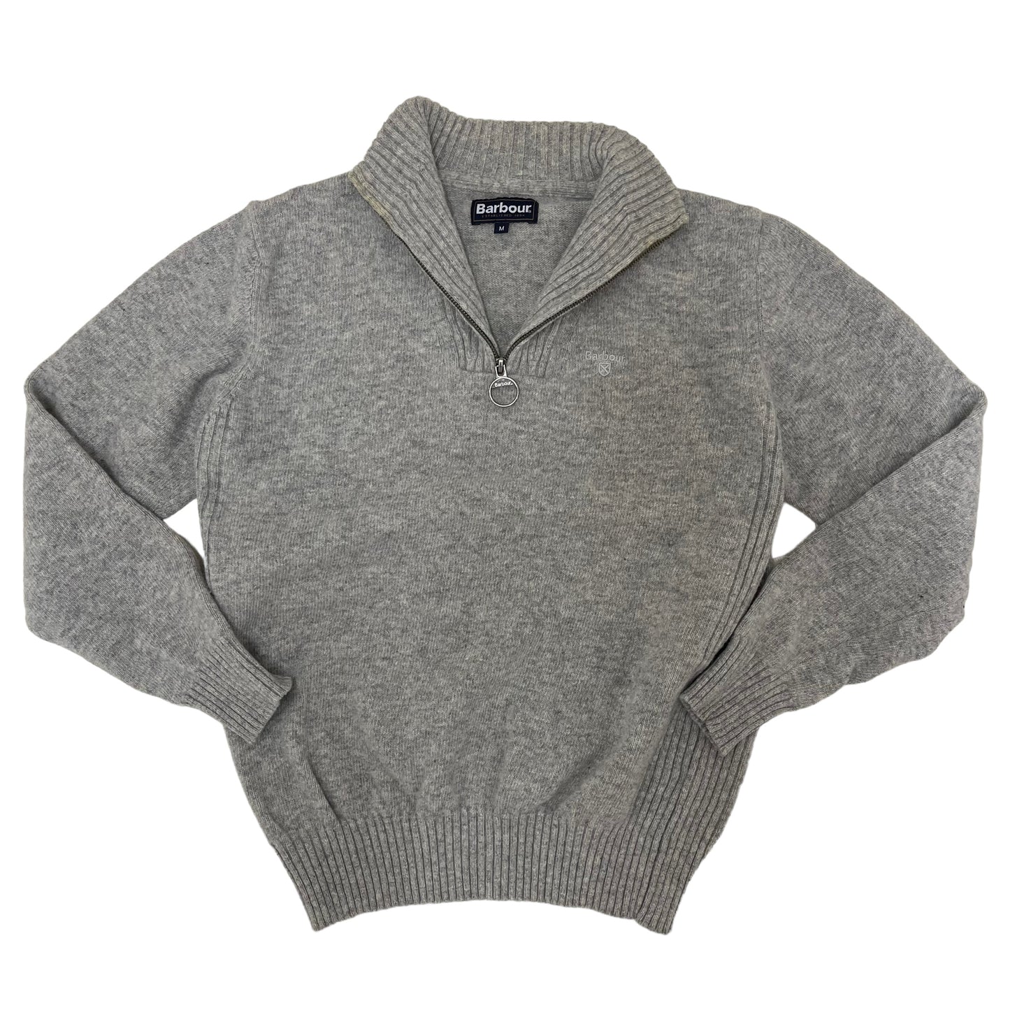 GC232 Barbour ニット セーター ハーフジップアップ トップス ウール100% グレー サイズM