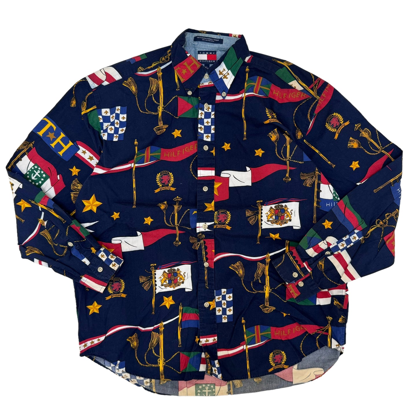 GC902 TOMMY HILFIGER トミーヒルフィガー コットン 綿 100% コットンシャツ シャツ デザインシャツ トップス ボタンダウン ネイビー系 メンズ サイズM