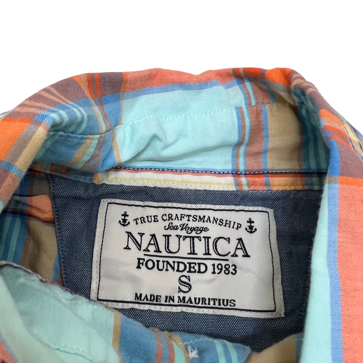 GM30 NAUTICA ノーティカ 長袖 ボタンダウンシャツ トップス ブルー系 チェック柄 メンズ S