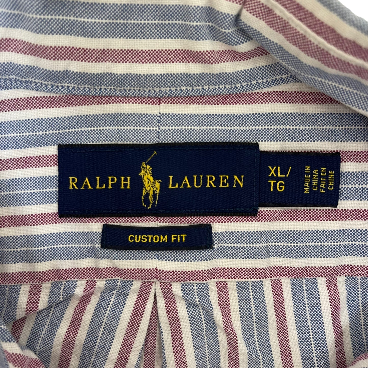 GC85 RALPH LAUREN CUSTOM FIT シャツ ストライプ 水色×赤茶 メンズ サイズXL