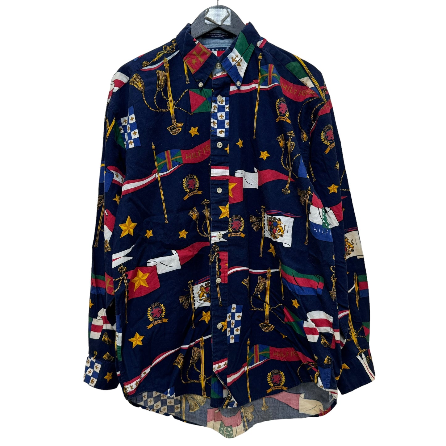GC902 TOMMY HILFIGER トミーヒルフィガー コットン 綿 100% コットンシャツ シャツ デザインシャツ トップス ボタンダウン ネイビー系 メンズ サイズM