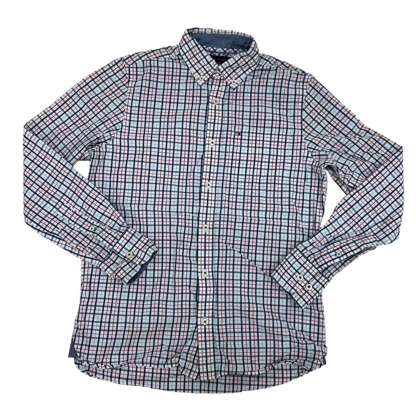 GM32 TOMMY HILFIGER トミーヒルフィガー 長袖 ボタンダウンシャツ トップス ブルー系 総柄 メンズ XS