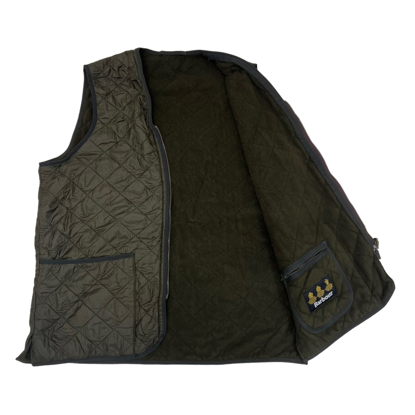 GM211 Barbour バブアー ノースリーブ ジップアップ ベスト トップス 羽織り 深緑系 メンズ L