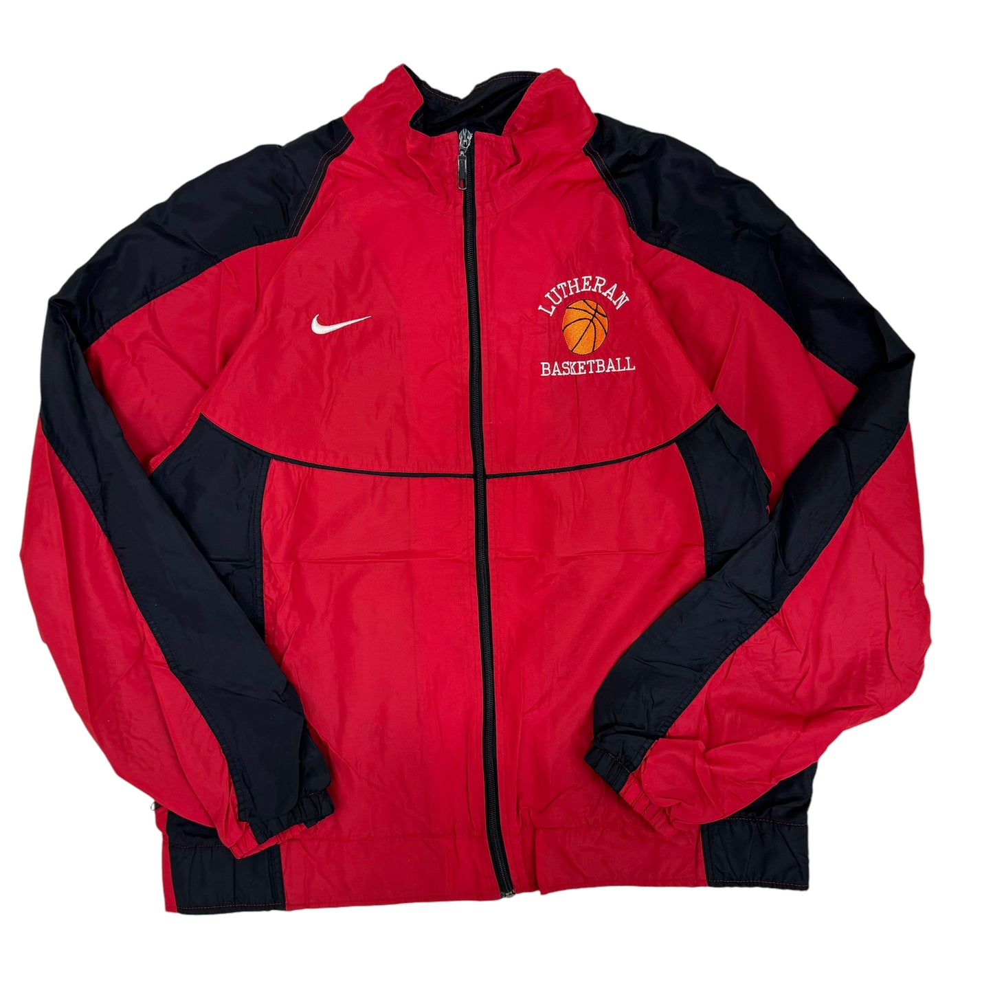 GC954 NIKE ナイキ LUTHERAN BASKETBALL ナイロンジャケット ジャケット 羽織り ユニフォーム ジップアップジャケット 長袖 レッド メンズ サイズM