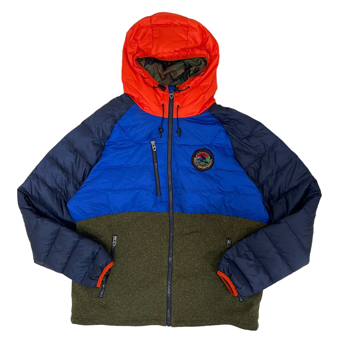 GC303 POLO RALPH LAUREN ダウンジャケット ジャケット ジップアップ ネイビー×オレンジ×ブルー×カーキ メンズ サイズL