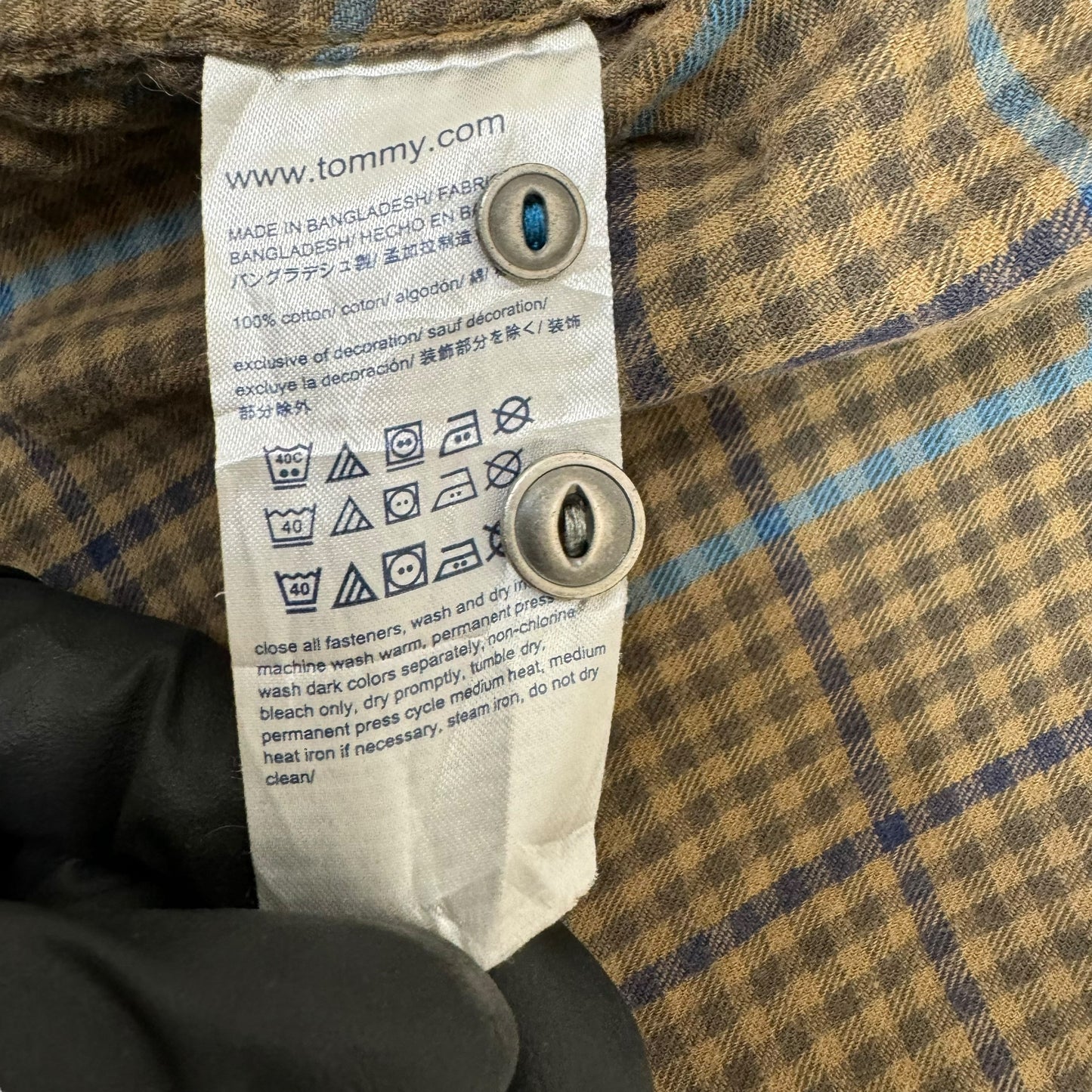 GC835 TOMMY HILFIGER トミーヒルフィガー チェックシャツ シャツ デザインシャツ 長袖 カーキ メンズ サイズL