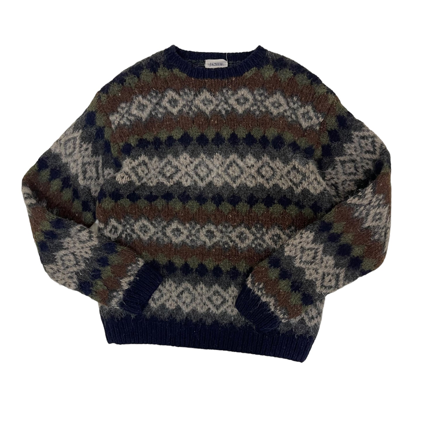GC306 J.crew HAND KNIT ニット セーター ウール100% ネイビー系 カーキ系 メンズ サイズXL