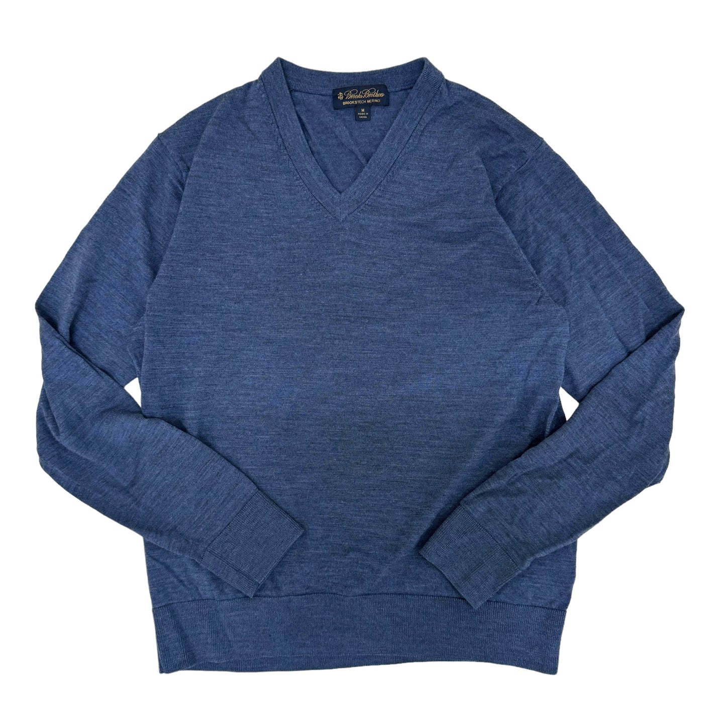 GC857 BROOKS BROTHERS ブルックスブラザーズ ウール100% ニット セーター Vネック 長袖 インディゴブルー系 メンズ サイズM