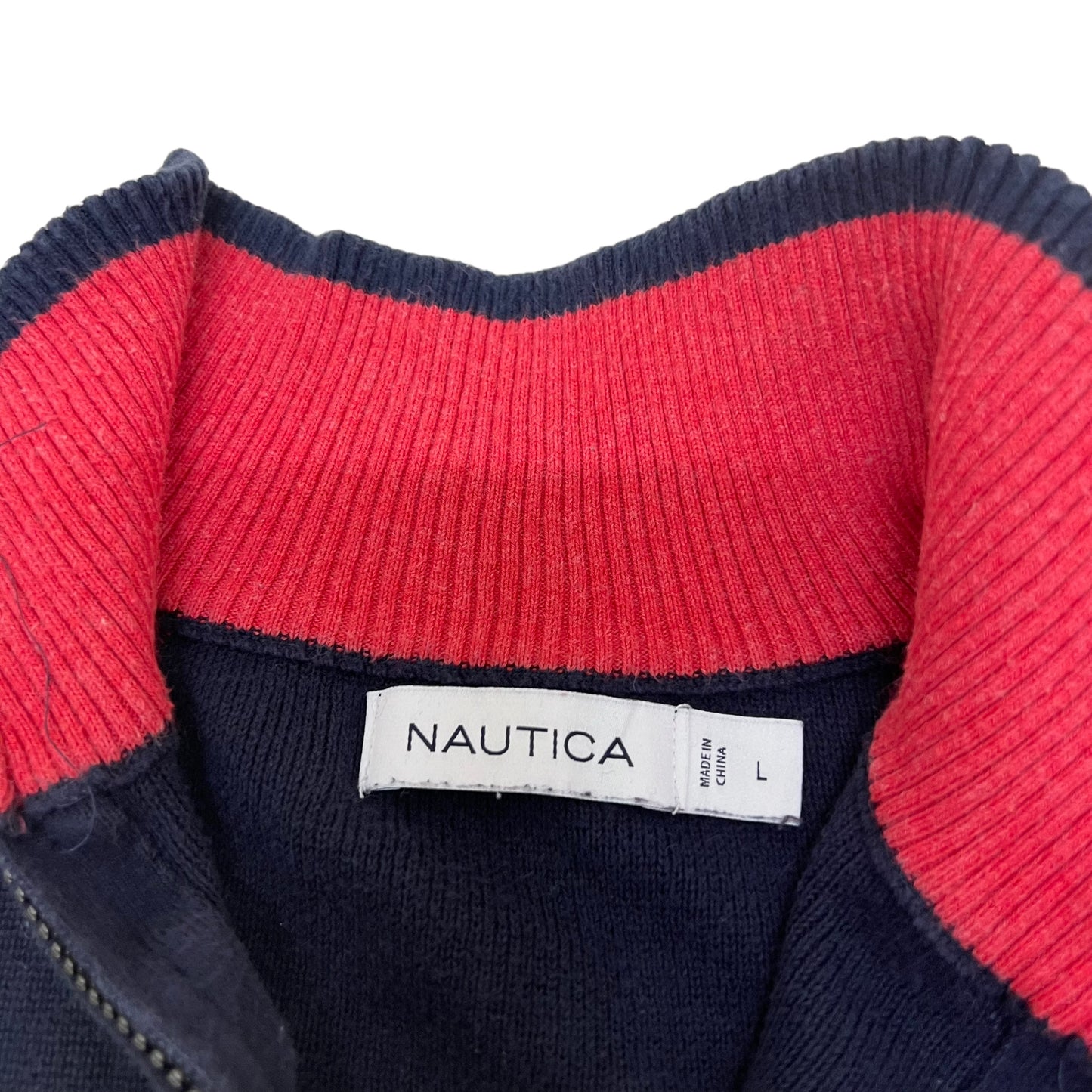 GM369 NAUTICA ノーティカ 長袖 ニット トップス プルオーバー ハーフジップアップ ネイビー メンズ L