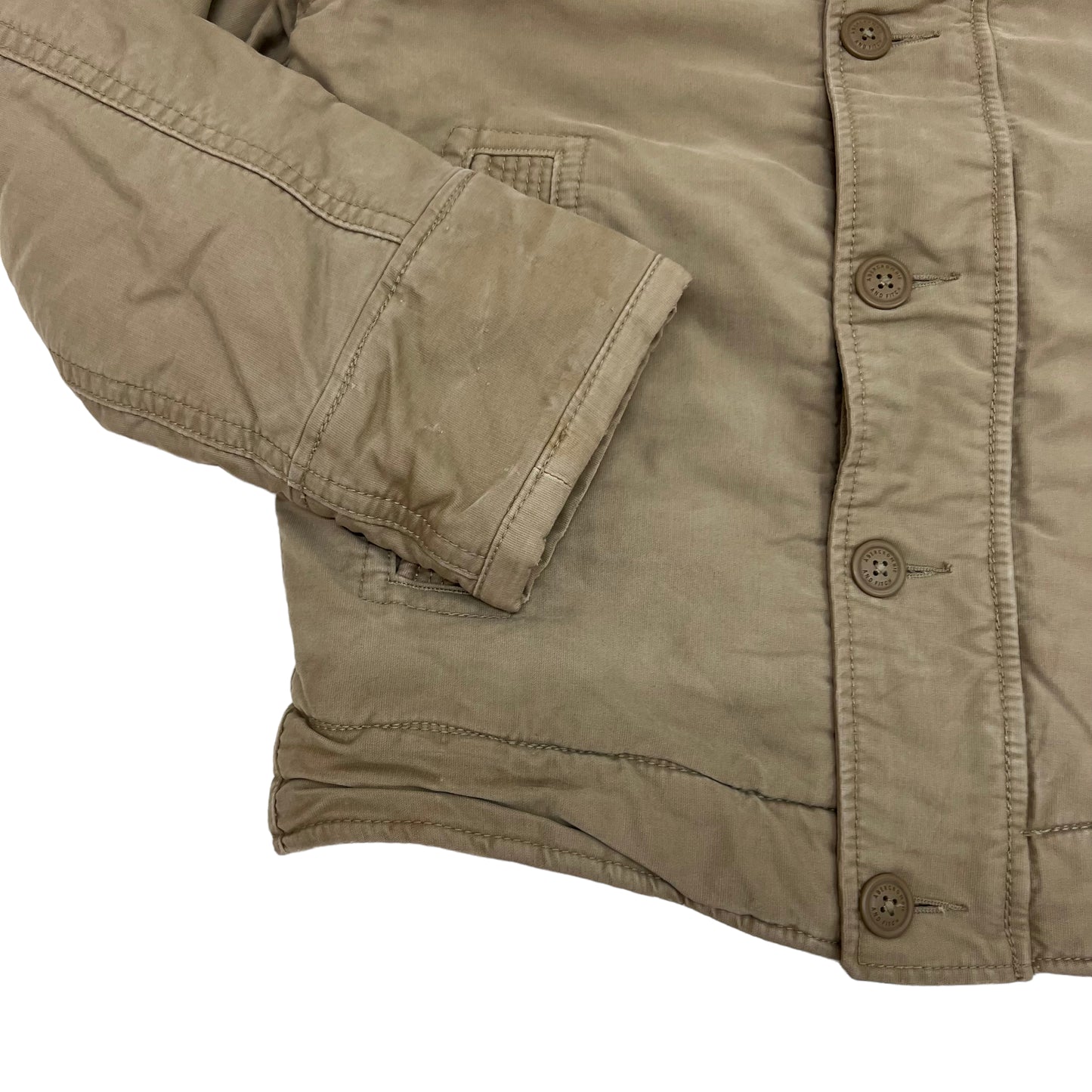 GM127 Abercrombie&Fitch アバクロンビー&フィッチ アバクロ 長袖 ジップアップ ダックジャケット 裏ボア ベージュ系 メンズ M