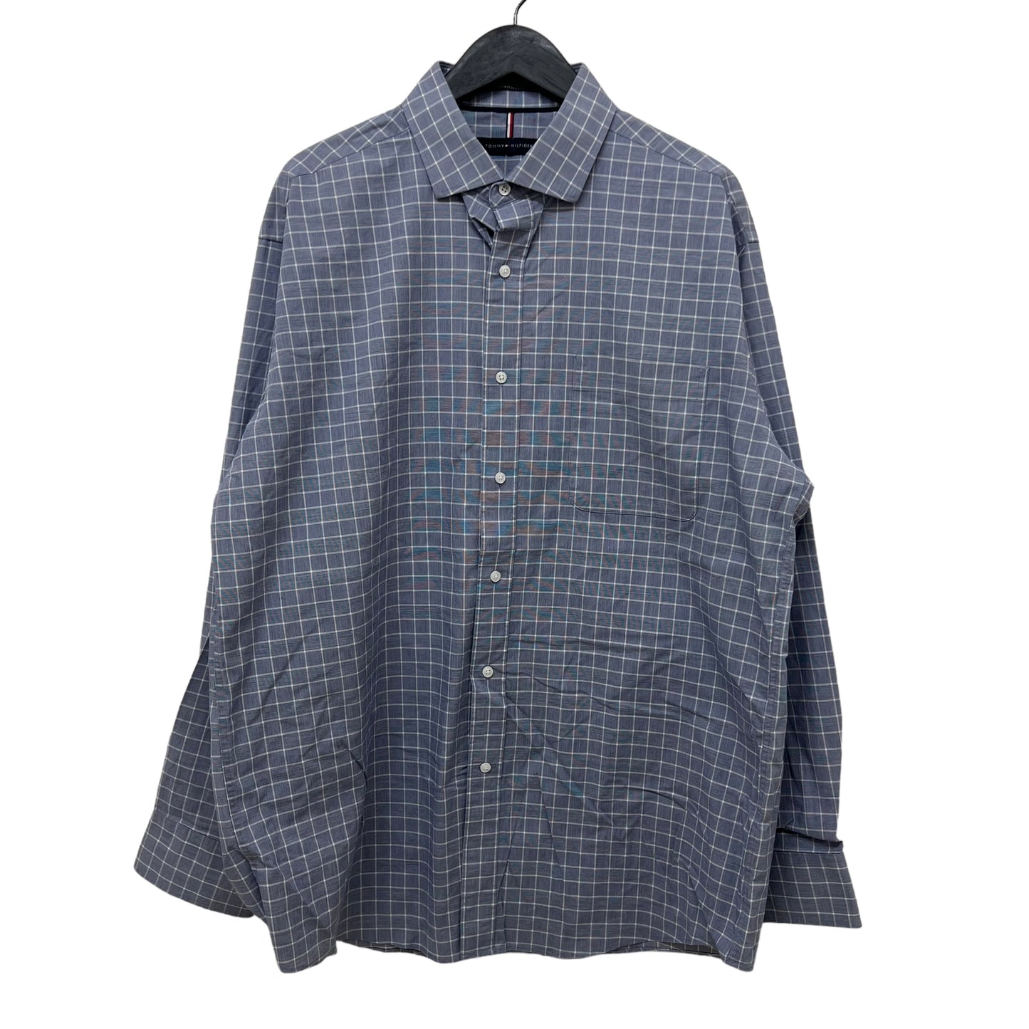 GM407 TOMMY HILFIGER トミーヒルフィガー 長袖 シャツ 羽織り トップス フロントボタン ネイビー系 総柄 メンズ L