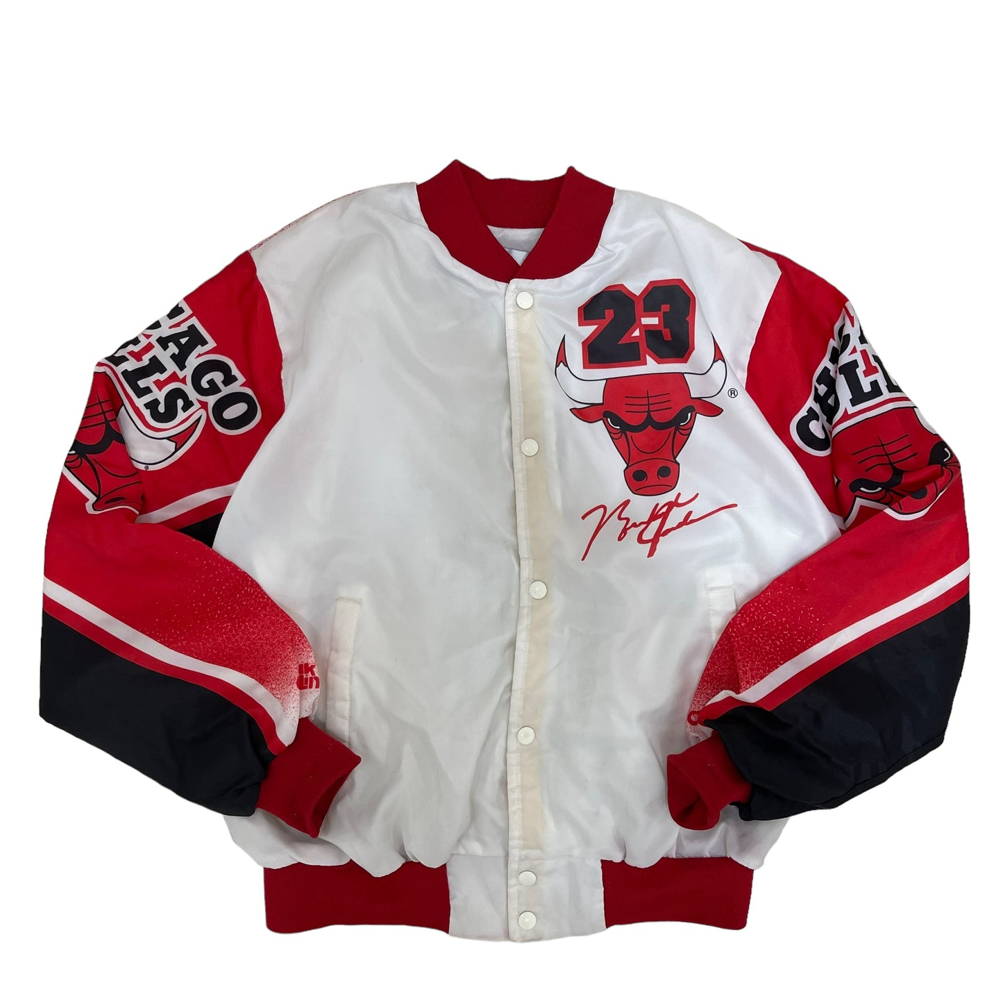GC203 USA製 90's Chalk Line NBA Chicago Bulls マイケル ジョーダン ナイロンジャケット ジャケット レッド×ホワイト メンズ サイズL