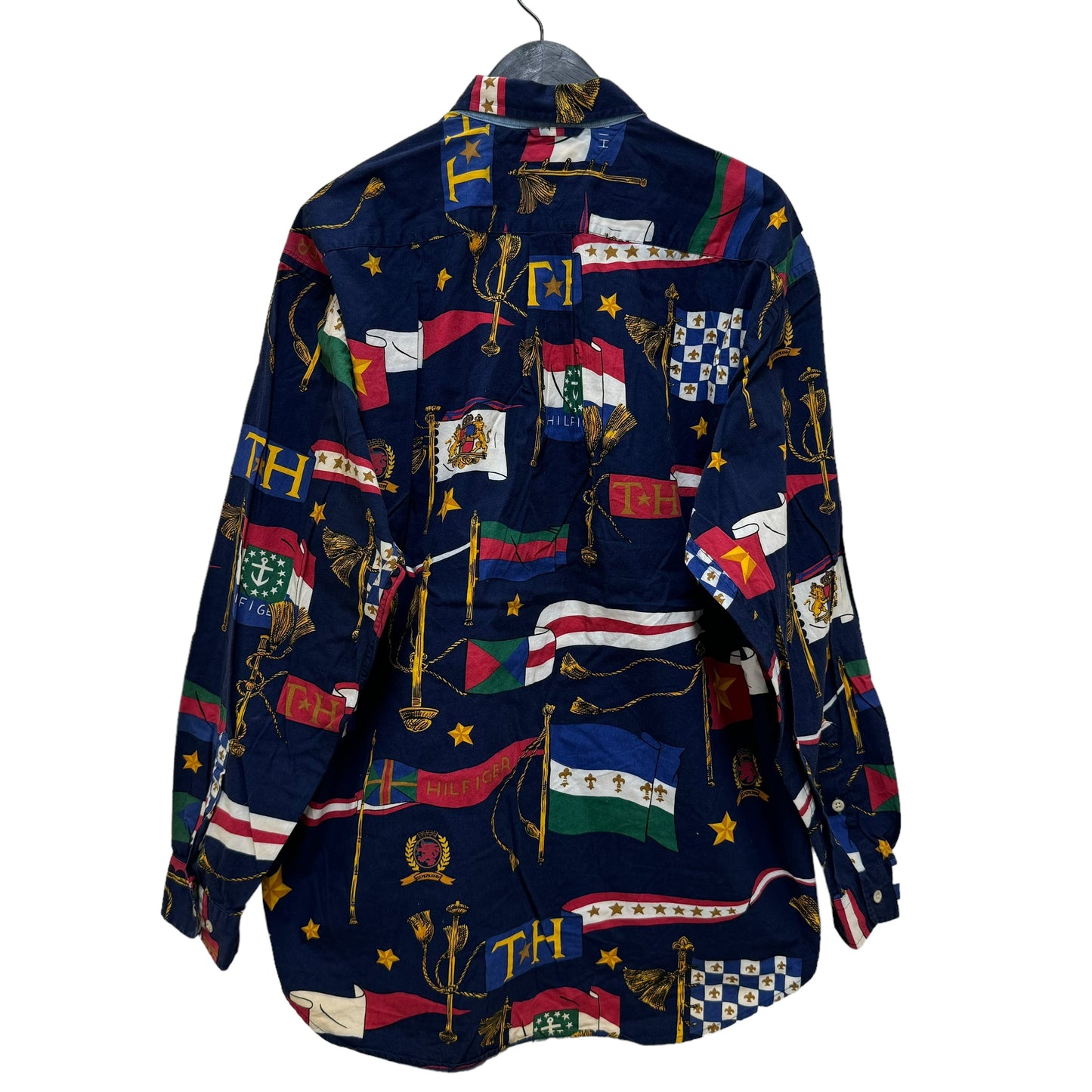 GC902 TOMMY HILFIGER トミーヒルフィガー コットン 綿 100% コットンシャツ シャツ デザインシャツ トップス ボタンダウン ネイビー系 メンズ サイズM
