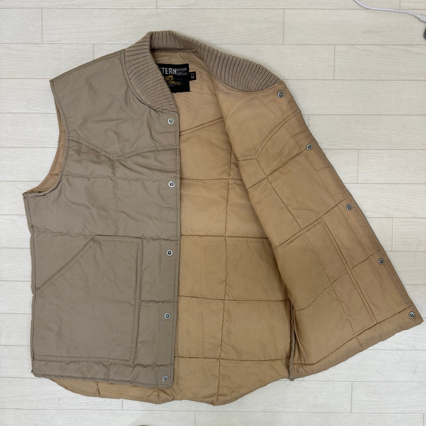 GC953 WESTERN OUTDOOR ベスト ウインナーキルティングベスト コットンベスト 中綿ベスト ベージュ メンズ サイズM