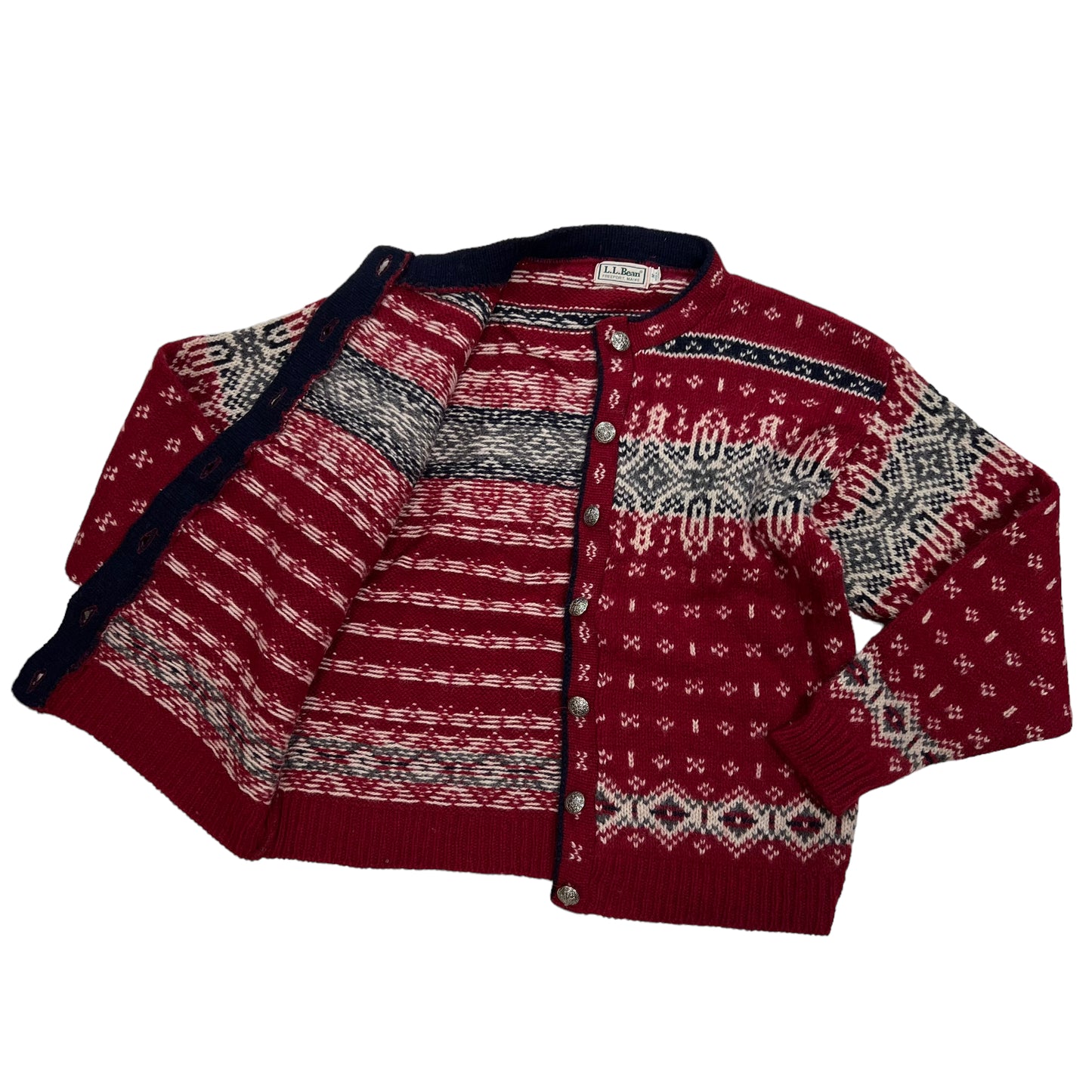 GM110 USA製 L.L.Bean エルエルビーン 長袖 ニット セーター カーディガン レッド レディース M