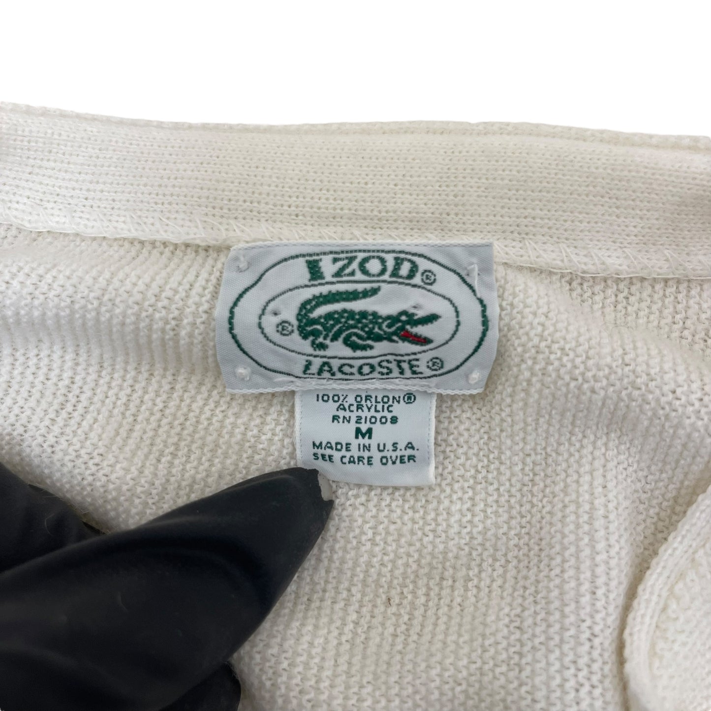 GC188 アメリカ製 IZOD LACOSTE ニット カーディガン トップス 羽織 ホワイト メンズ サイズM