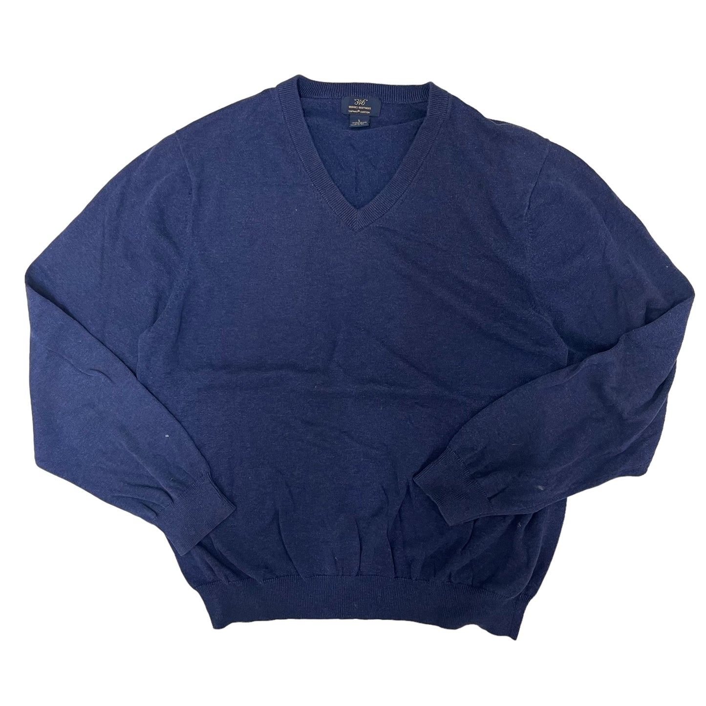 GC464 Brooks Brothers コットン100% ニットトップス トップス プルオーバー Vネック ネイビー メンズ サイズL