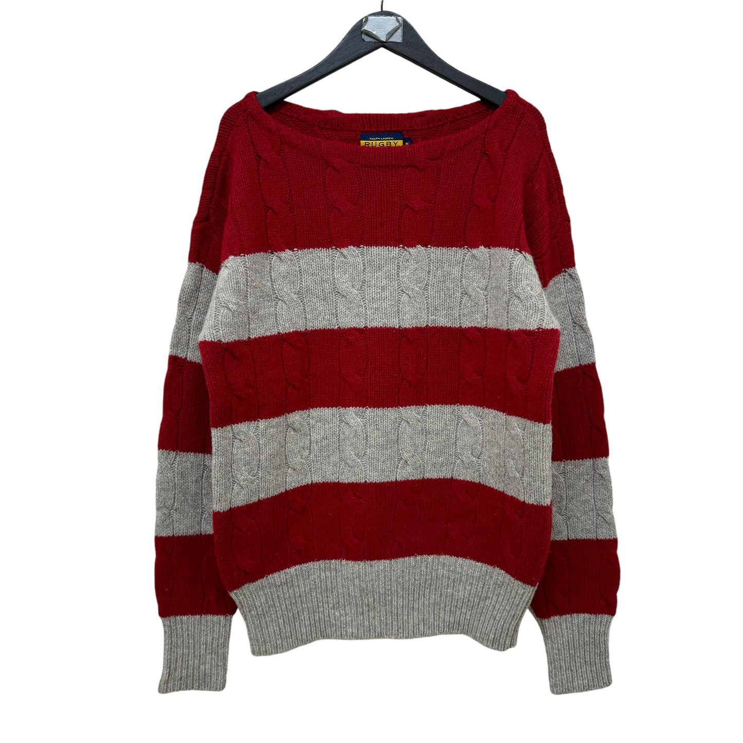 GC909 RALPH LAUREN RUGBY ラルフローレンラグビー ウール100% ニットセーター セーター プルオーバー 長袖 レッド系 グレー系 ボーダー メンズ サイズM