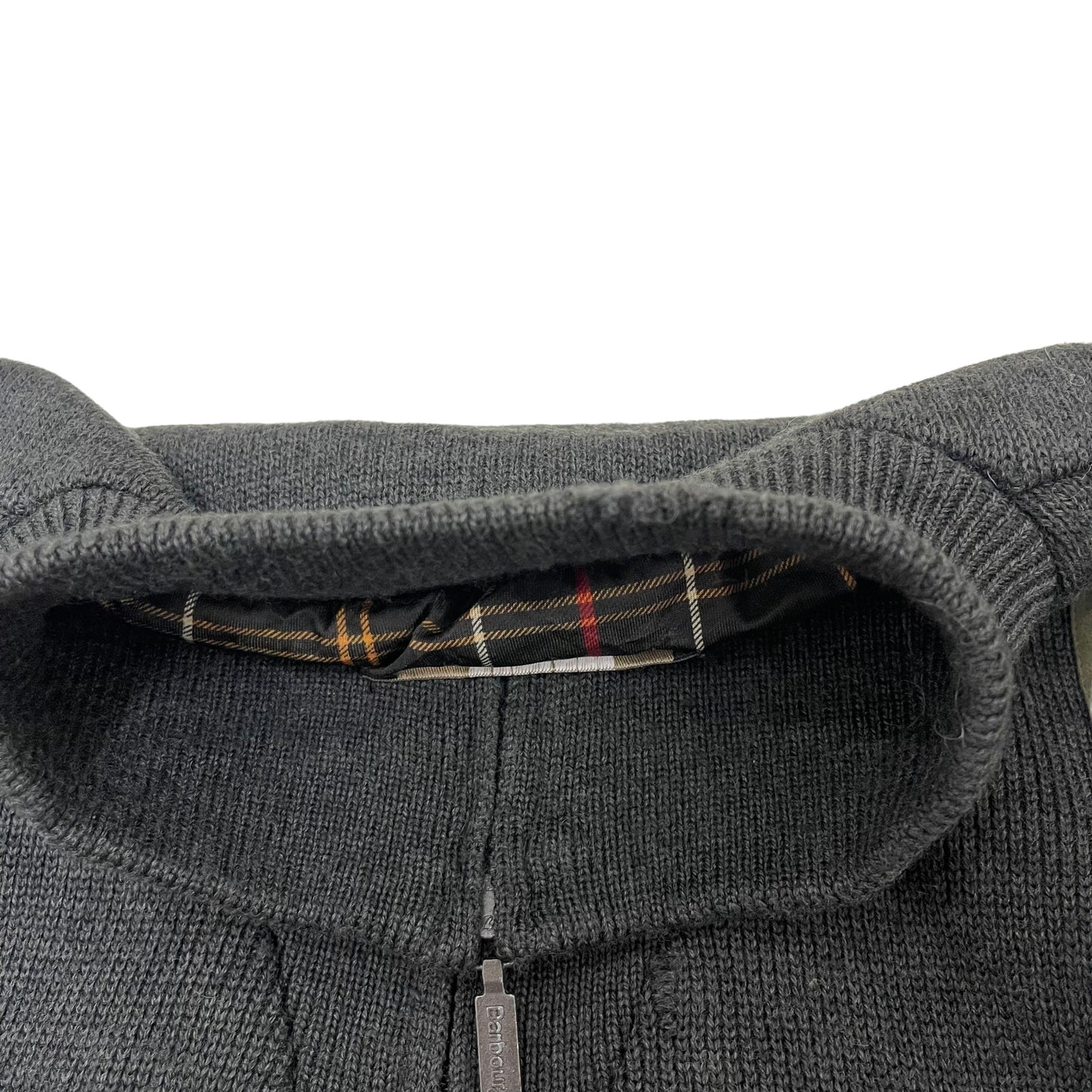 GC233 Barbour ニット セーター ハーフジップアップ トップス エルボーパッチ ダークグレー ウール100% メンズ サイズXXL