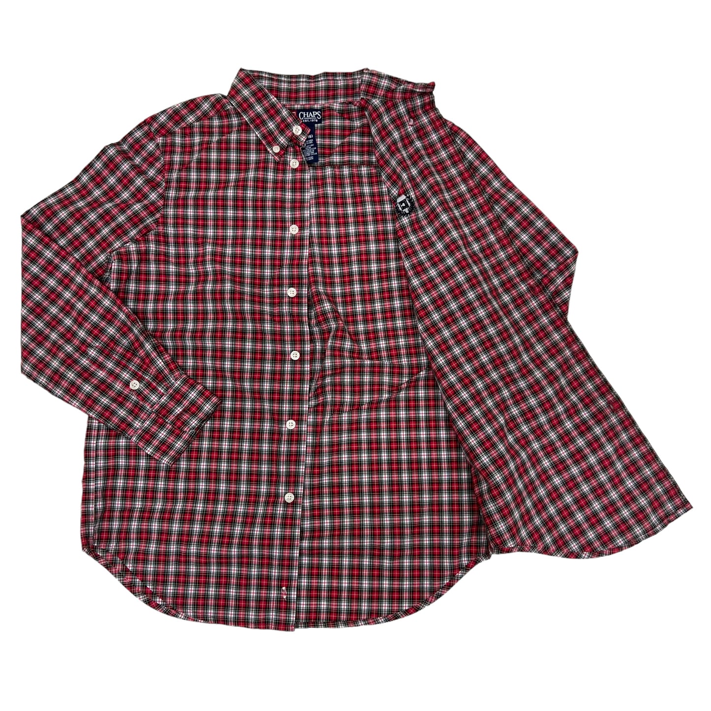 GM419 CHAPS チャップス 長袖 ボタンダウンシャツ 羽織り トップス レッド系 総柄 キッズ 子供服 L