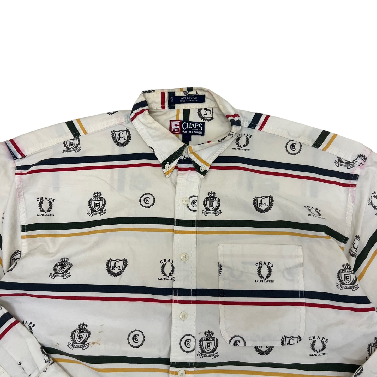 GM400 CHAPS チャップス RALPH LAUREN ラルフローレン 長袖 ボタンダウンシャツ 羽織り トップス ベージュ系 柄 メンズ L