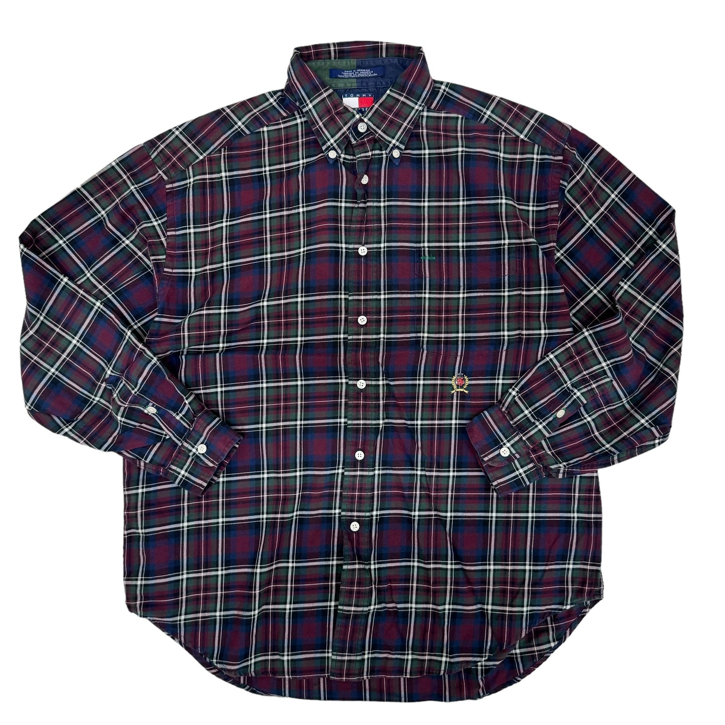 GC842 TOMMY HILFIGER トミーヒルフィガー チェックシャツ シャツ デザインシャツ 長袖 ボルドー系 グリーン系 メンズ サイズL