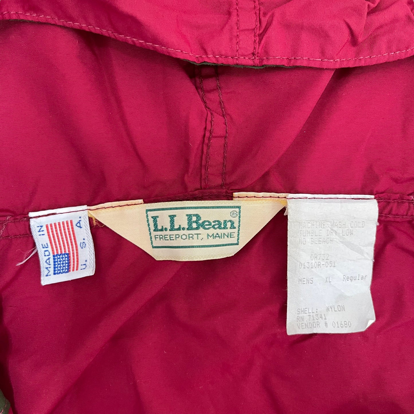 GC67 USA製 L.L.Bean ナイロンパーカー アノラックパーカー レッド メンズ サイズXL