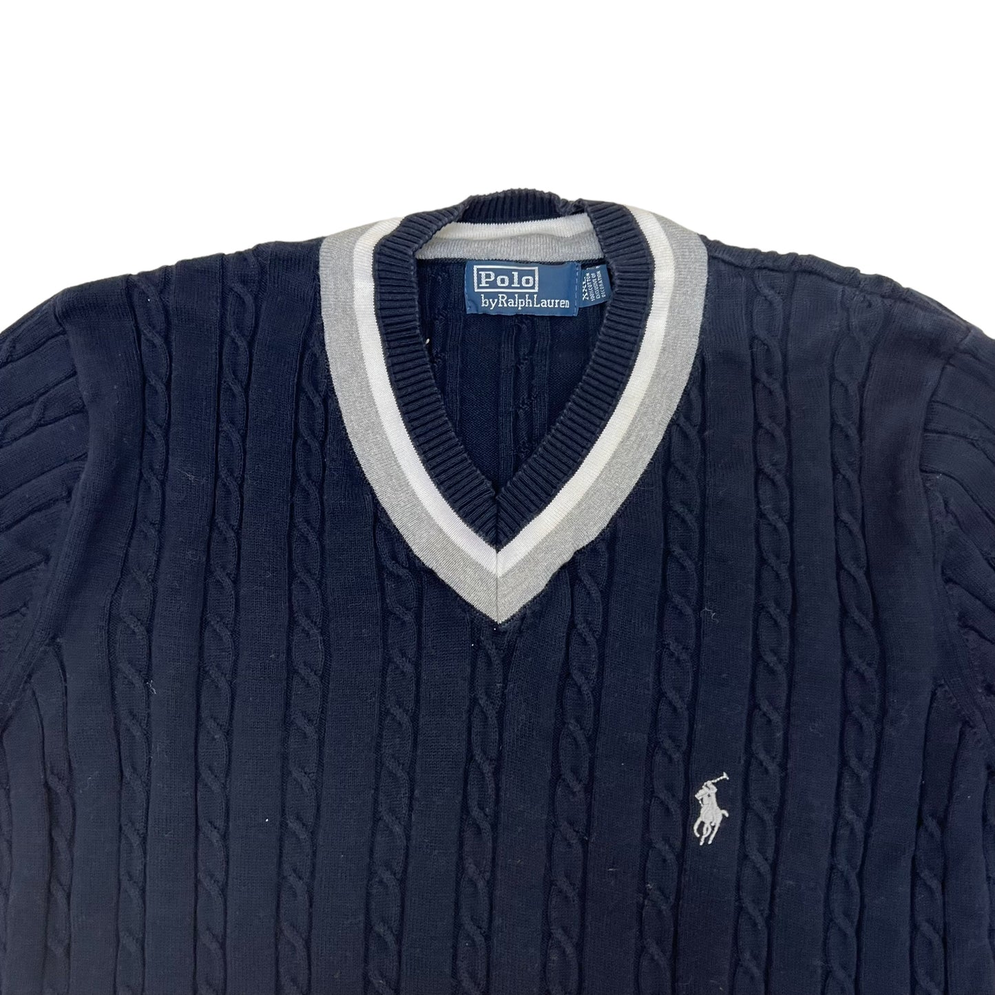 GM242 POLO RALPH LAUREN ポロラルフローレン 長袖 ニット トップス Vネック ネイビー メンズ XXL