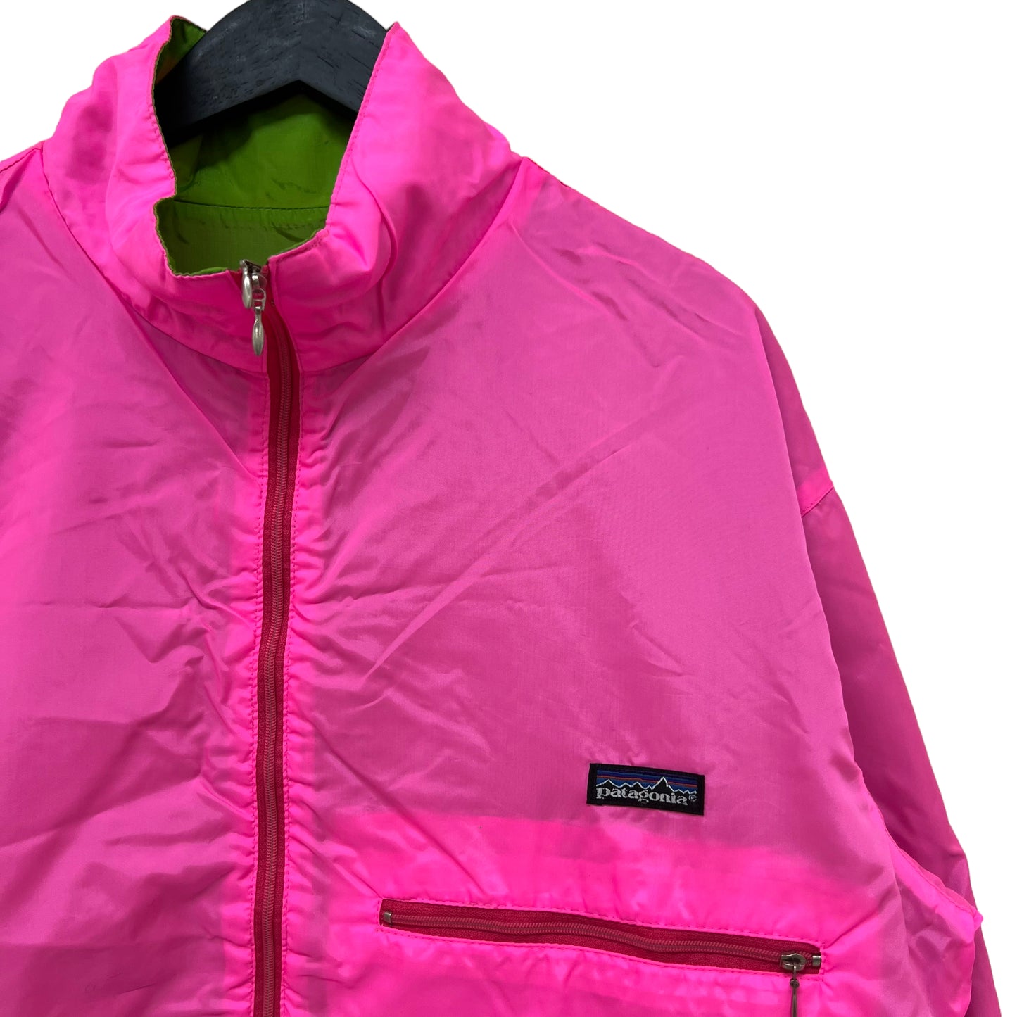 GM157 patagonia パタゴニア 長袖 リバーシブル ナイロン トップス プルオーバー ハーフジップアップ グリーン系 ピンク系 メンズ L