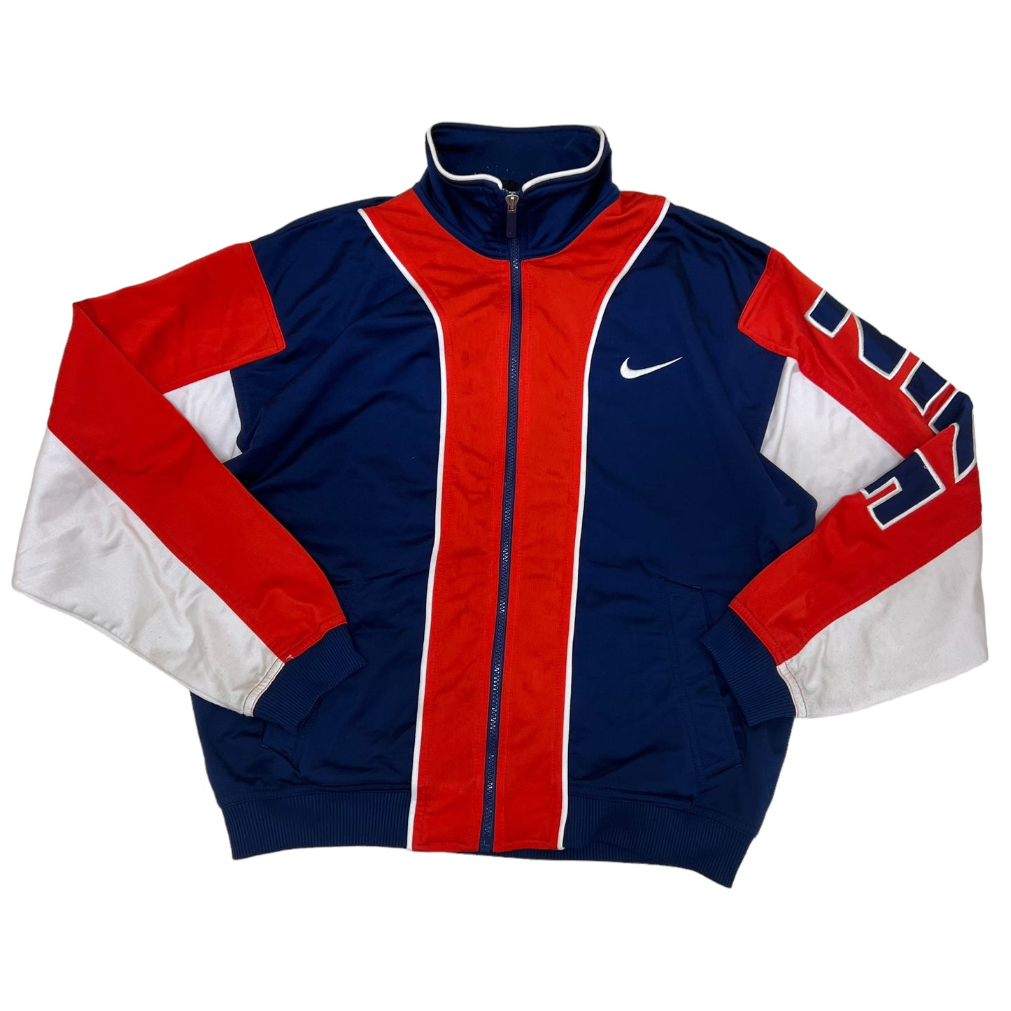 GM224 NIKE ナイキ 長袖 ジップアップ ジャージ 上着 羽織り トップス ネイビー系 レッド系 メンズ M