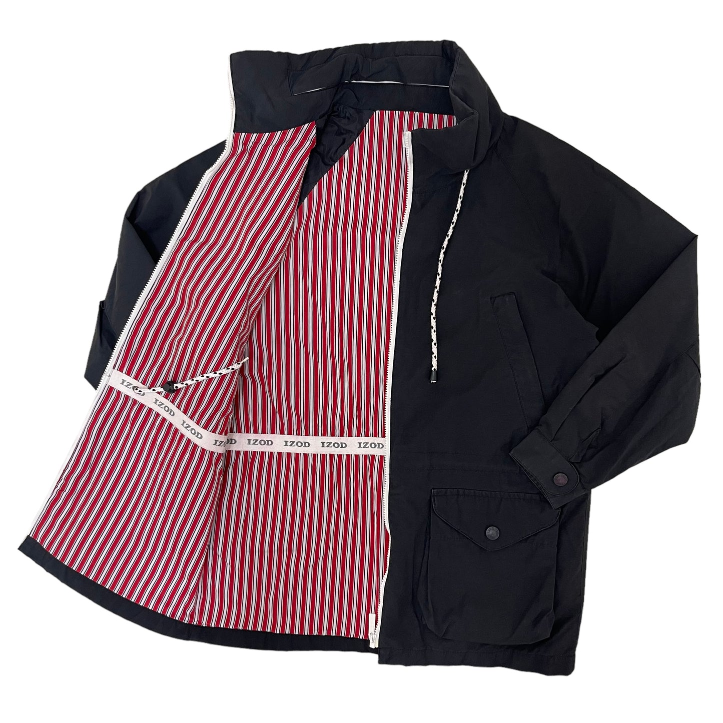 GC278 90's LACOSTE IZOD ナイロンジャケット ジャケット ジップアップ トップス ブラック レディース サイズS