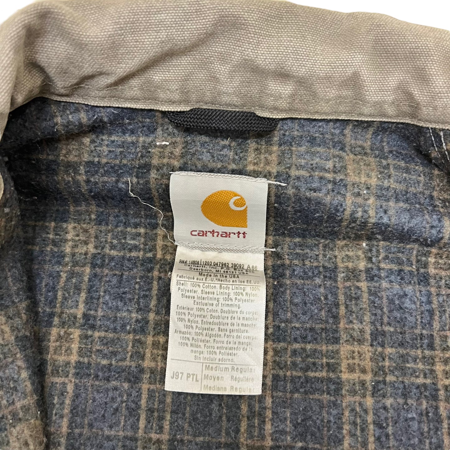 GM124 USA製 Carhartt カーハート 長袖 ジップアップ ダックジャケット 上着 羽織り トップス グレー系 メンズ 実寸参考