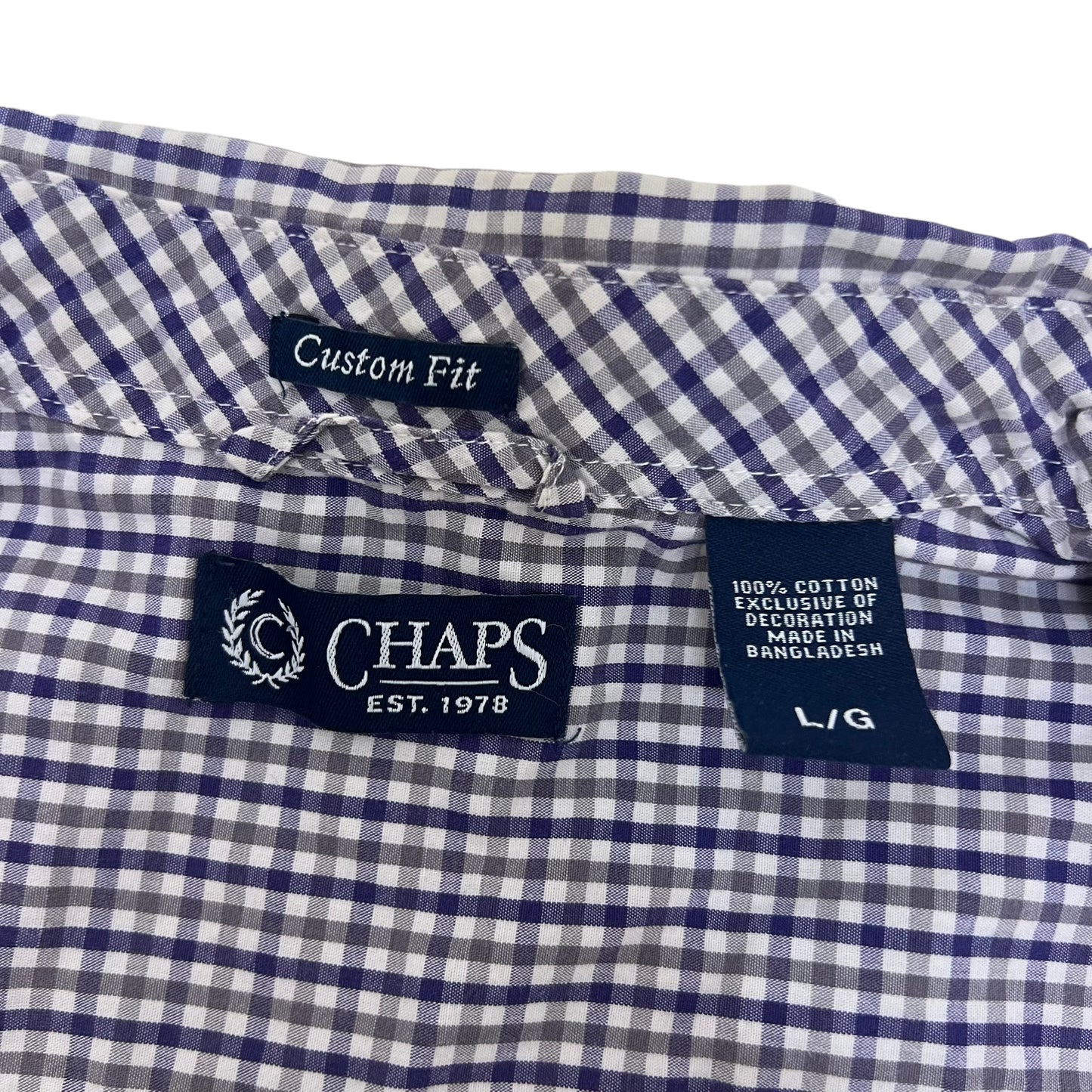 GM444 CHAPS チャップス Custom Fit 長袖 ボタンダウンシャツ 羽織り トップス パープル系 総柄 メンズ L