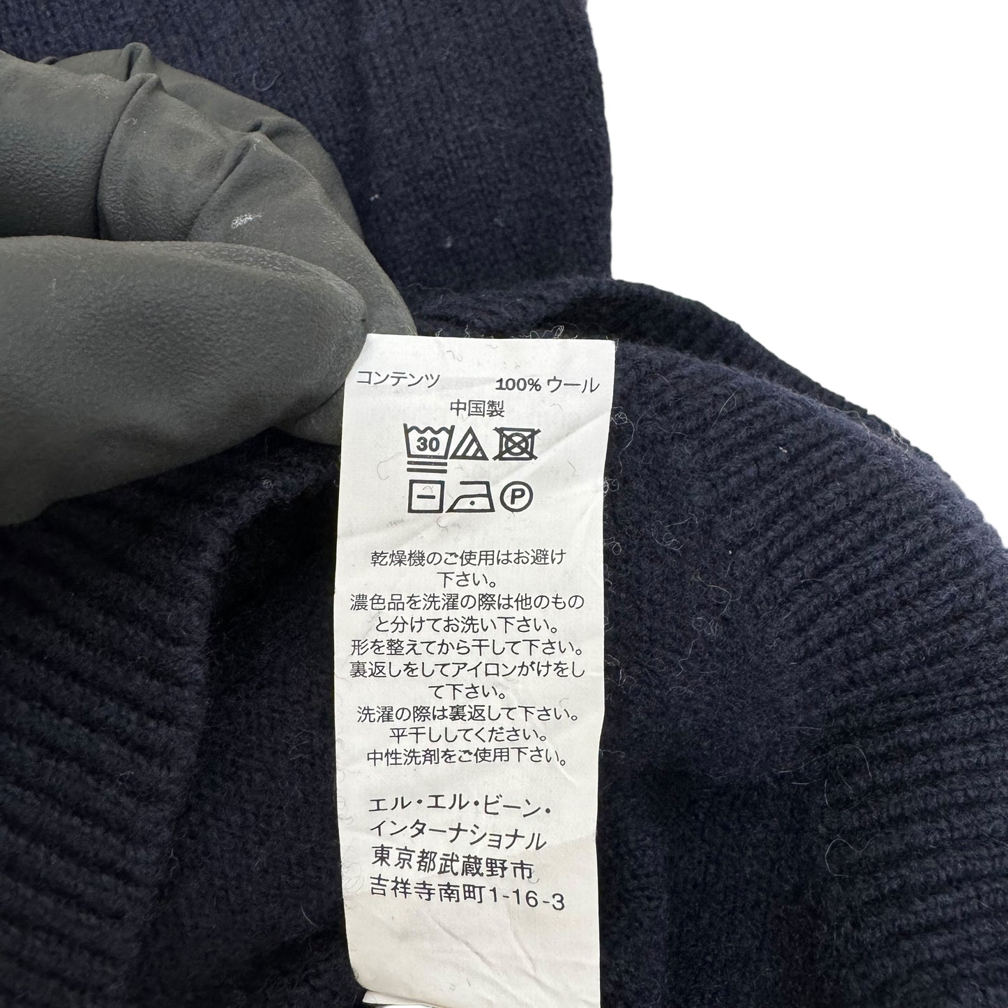 GC851 L.L.Bean エルエルビーン ニット セーター Vネック ウール100% 長袖 トップス ネイビー系 メンズ サイズL