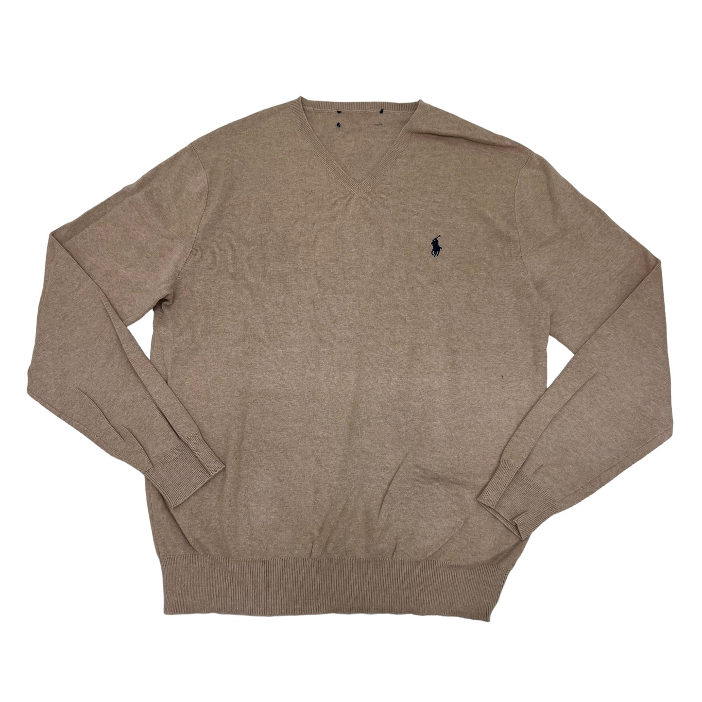 GM245 POLO RALPH LAUREN ポロラルフローレン 長袖 ニット トップス Vネック ベージュ系 メンズ 実寸参考